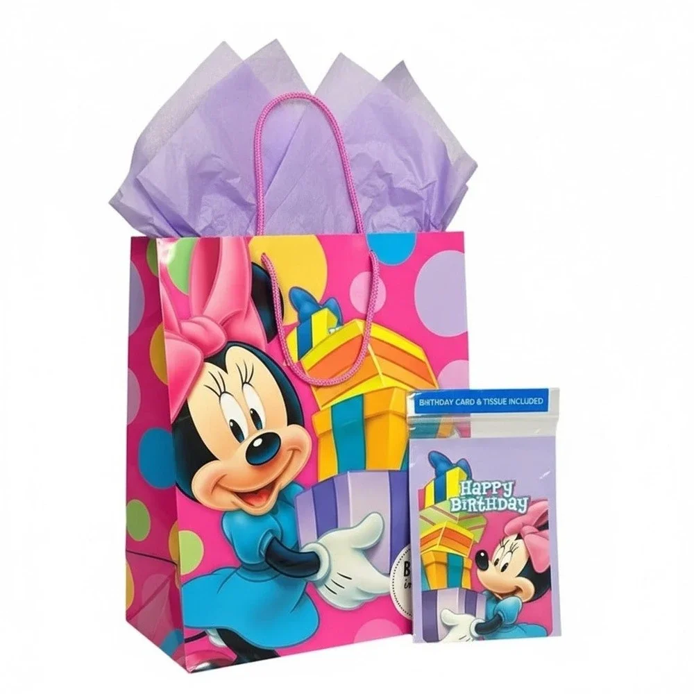Disney Hallmark Expressions Pink Minnie Mouse Birthday Gift Bag Set Kids‎ Party